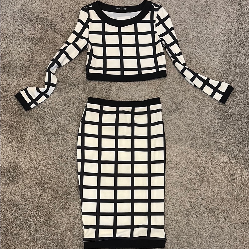 Chic Black and White Grid Two-Piece Set